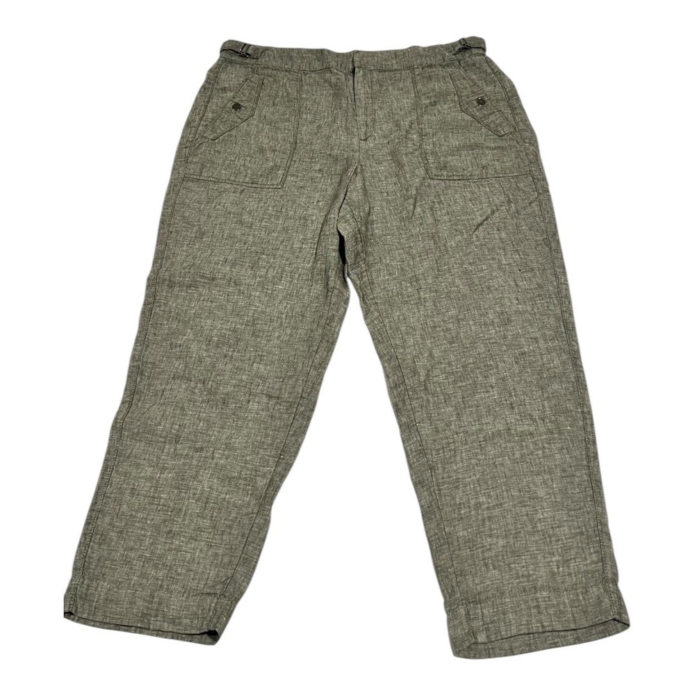 Athleta Voyager Linen Pants Women's 16 Olive Green Cropped Adjustable Waist - Picture 3 of 16